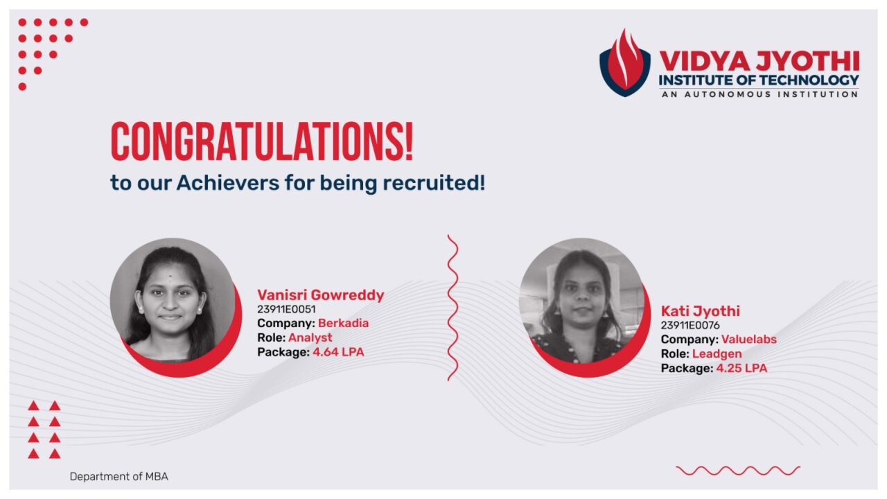Congratulations to Our MBA Achievers! - Vidya Jyothi Institute of ...
