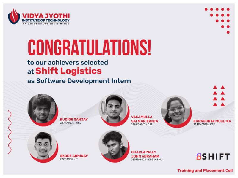 Congratulations to our students selected at Shift Logistics as Software Development Interns