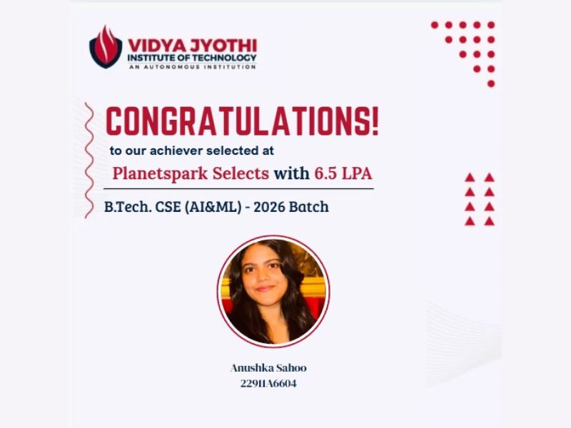 CSE (AI&ML) Student Anushka Sahoo Shines with 6.5 LPA Offer from Planetspark