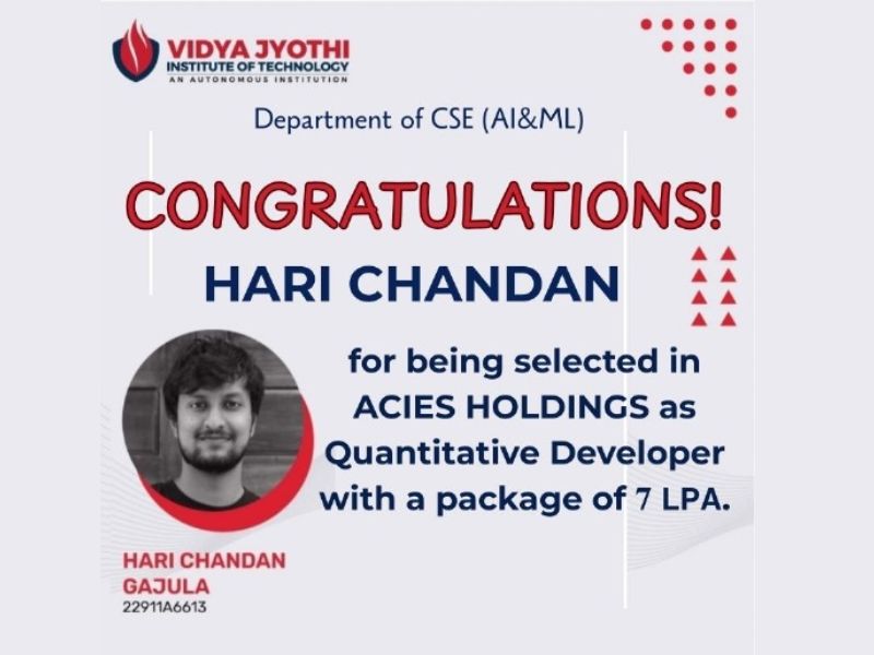 CSE (AI&ML) Student Selected as Quantitative Developer at ACIES