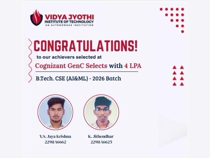 Proud Achievement: Students Secure 4 LPA Offers in Cognizant GenC