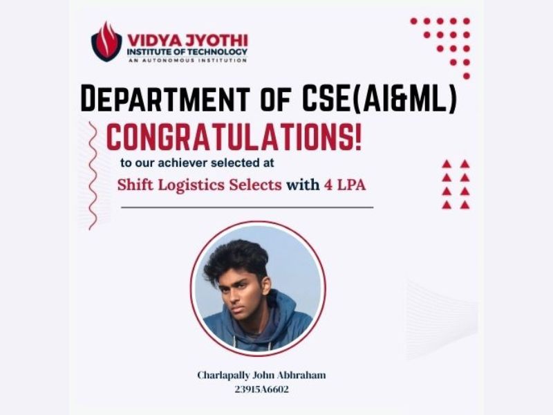 CSE (AI & ML) Student Selected at Shift Logistics
