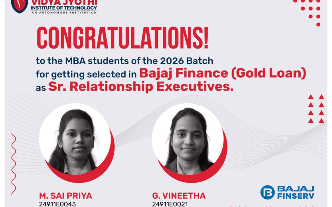 VJIT MBA Students Selected by Bajaj Finance