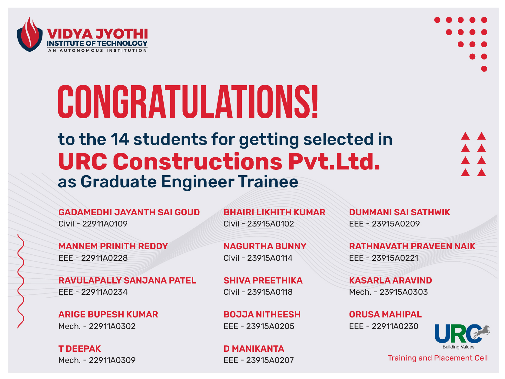 URC Constructions Selects 2026 URC Constructions Selected Students
